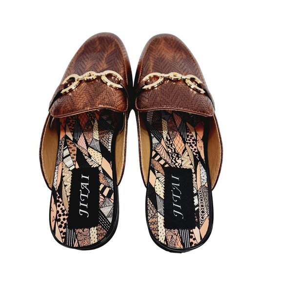 Jitai Womens Brown Slip-On Loafers With Gold Buckle Accent Size 8 Faux Leather - Picture 13 of 13